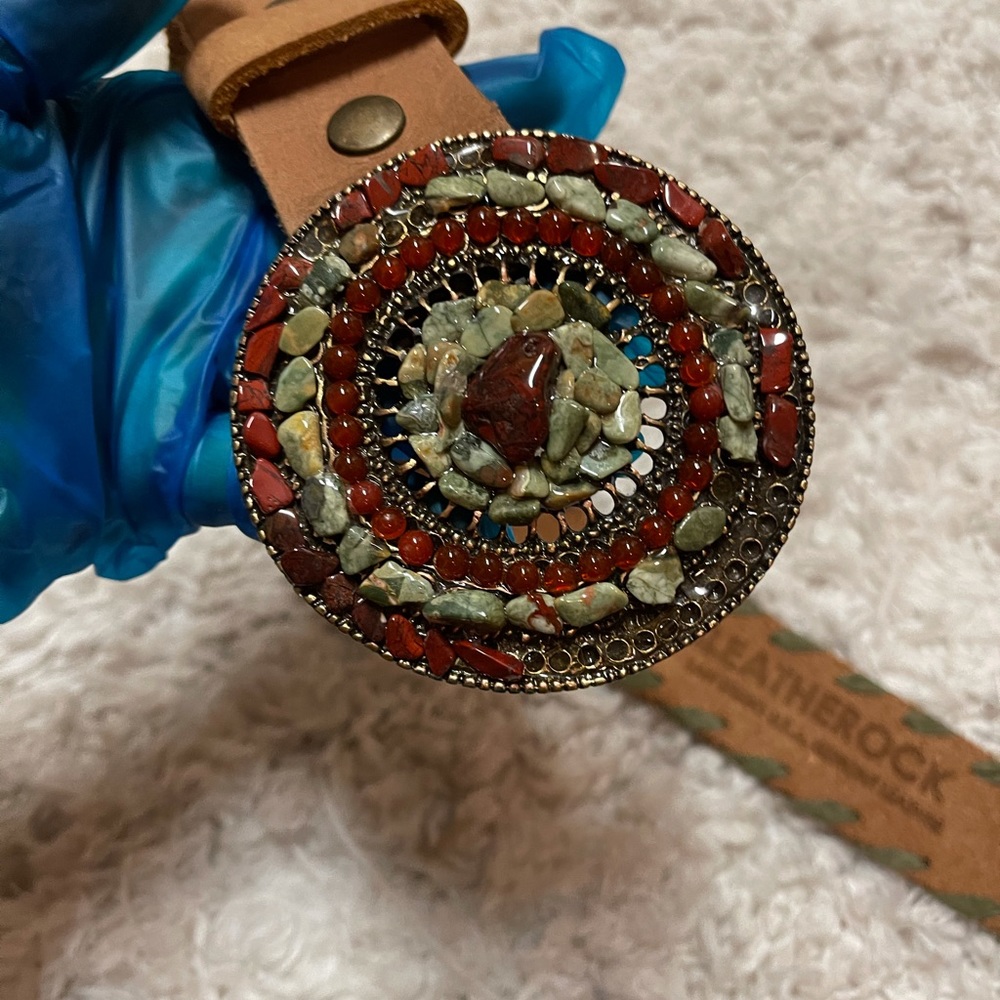 Leatherock Multicolor Stone Mosaic Belt — Red, Green, Turquoise Accents